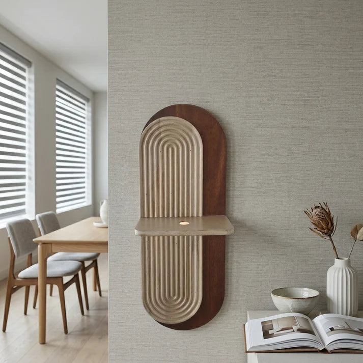Arch Wooden Wall Shelf with Glass Vase