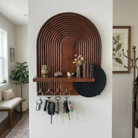 Arch Wooden Wall Key Holder with Shelf