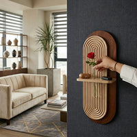 Arch Wooden Wall Shelf with Glass Vase