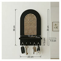 Boho Cane Wooden Wall Key Holder with Shelf