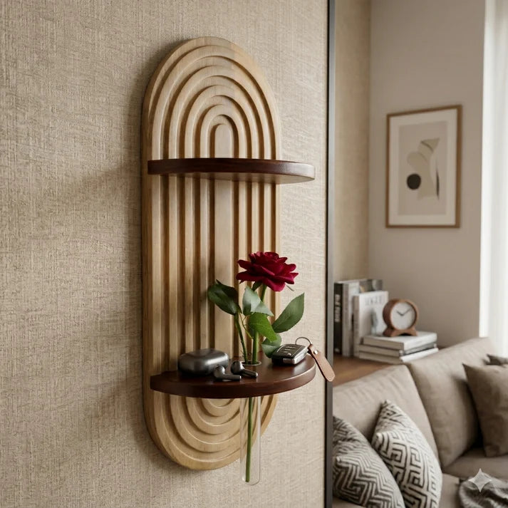 Double Shelf Arch Wall Organizer with Vase Holder