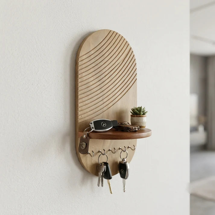 Wooden Wall Key Holder with Shelf