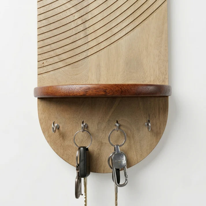 Wooden Wall Key Holder with Shelf