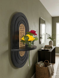 Black Arch Wall Shelf with Glass Vase Holder