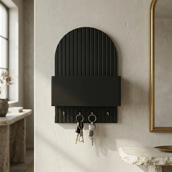 Black Wooden Wall Key Holder with Shelf