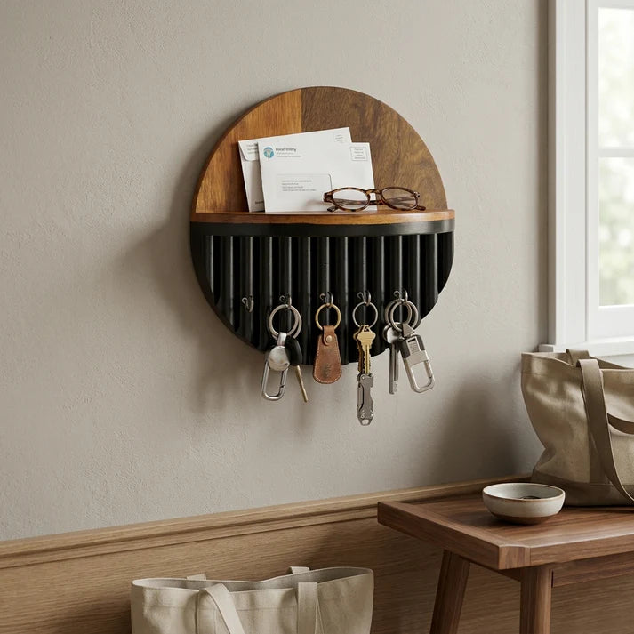 Wooden Wall Key Holder with Shelf
