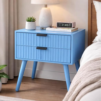 Woodzest Modern Blue Bedside Table with 2 Drawers | Wooden Nightstand for Bedroom | Contemporary Side Table with Storage