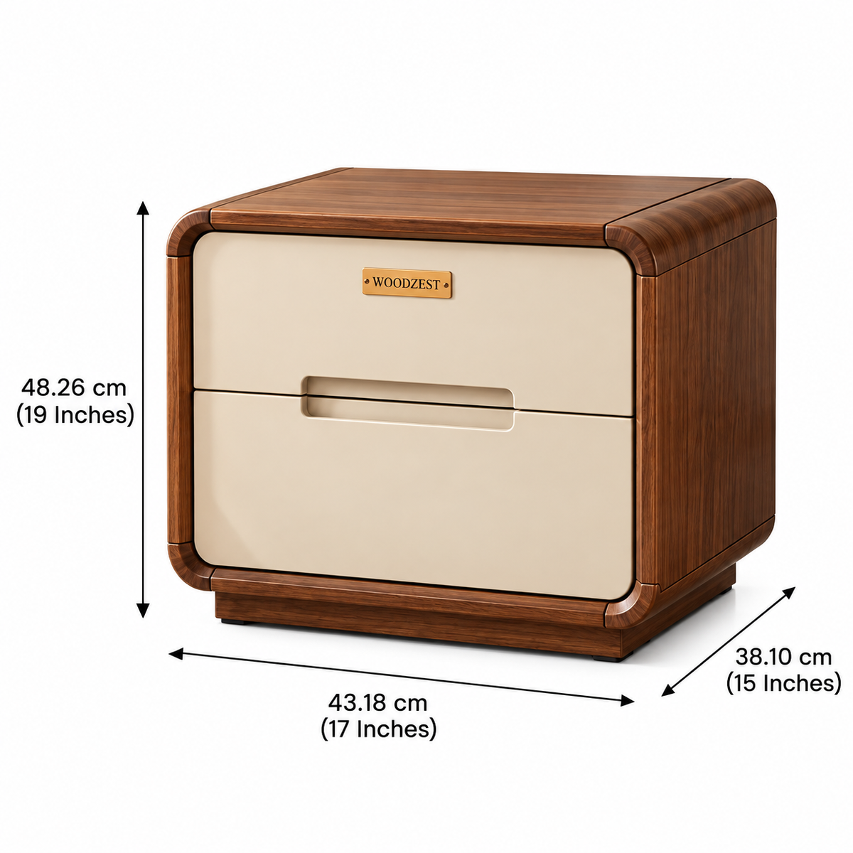 Modern Walnut & Cream 2 Drawer Bedside Table