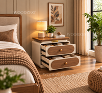 Modern Cream & Walnut 2 Drawer Bedside Table