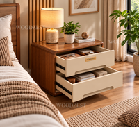 Modern Walnut & Cream 2 Drawer Bedside Table
