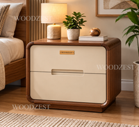 Modern Walnut & Cream 2 Drawer Bedside Table