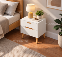 Modern White 2 Drawer Bedside Table with Wooden Legs