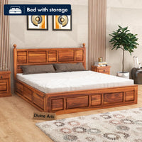 Solid Sheesham Wood King Size Bed with Storage for Bedroom