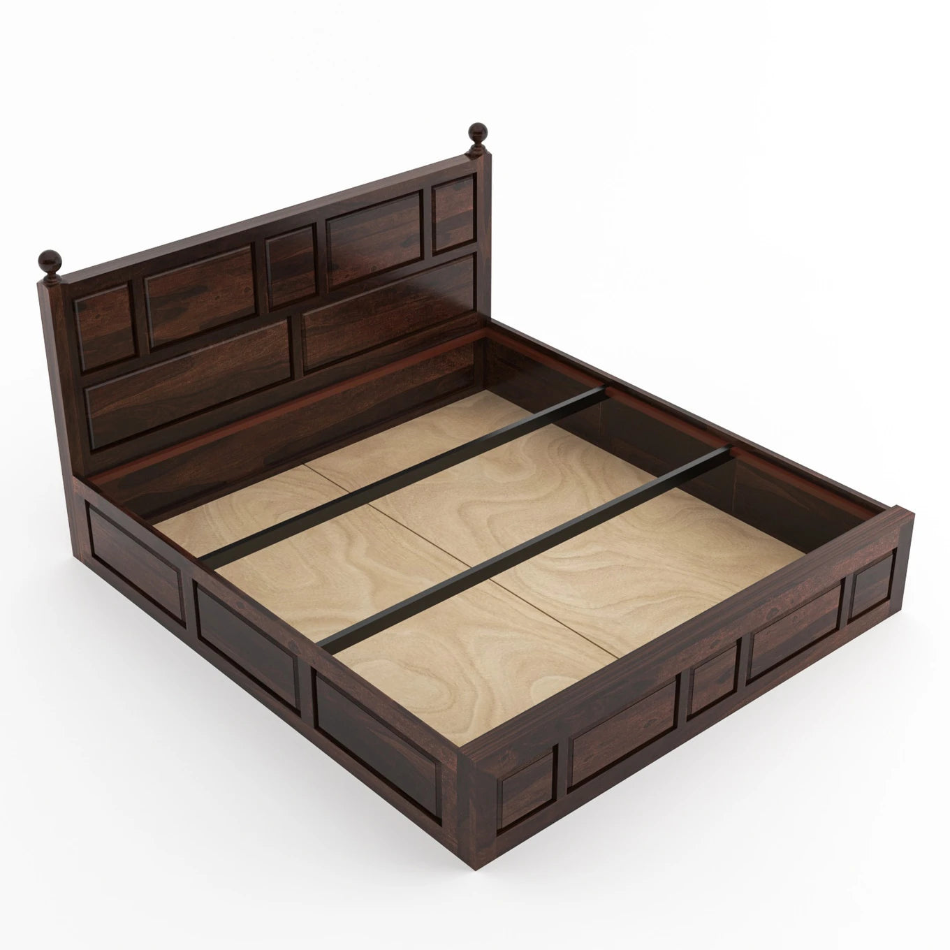 Solid Sheesham Wood King Size Bed with Storage for Bedroom