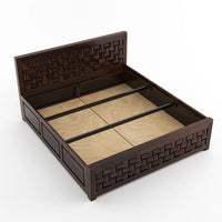 Solid Sheesham Wood King Size Bed with Storage for Modern Bedroom