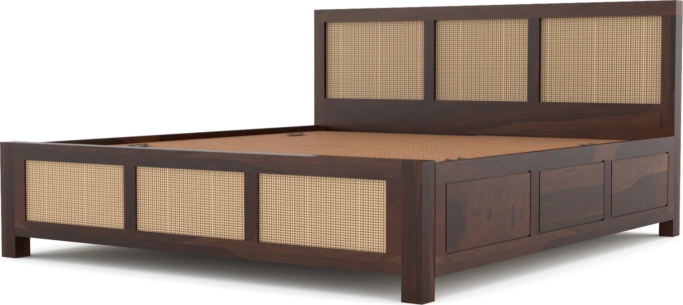 Solid Sheesham Wood Cane King Size Bed with Storage for Bedroom
