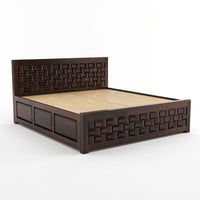 Solid Sheesham Wood King Size Bed with Storage for Modern Bedroom