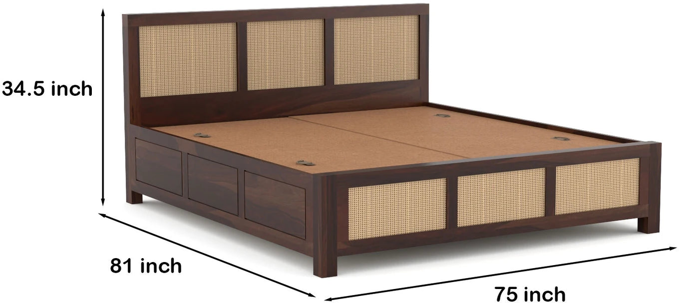 Solid Sheesham Wood Cane King Size Bed with Storage for Bedroom