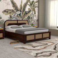 Solid Sheesham Wood Cane King Size Bed with Storage for Bedroom