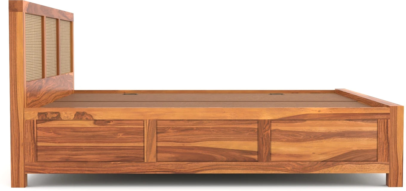 Solid Sheesham Wood Cane King Size Bed with Storage for Bedroom
