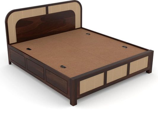 Solid Sheesham Wood Cane King Size Bed with Storage for Bedroom
