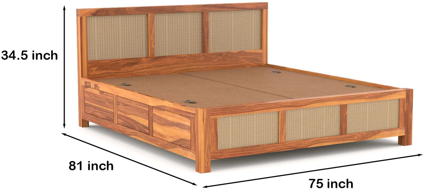 Solid Sheesham Wood Cane King Size Bed with Storage for Bedroom