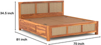 Solid Sheesham Wood Cane King Size Bed with Storage for Bedroom