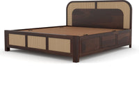 Solid Sheesham Wood Cane King Size Bed with Storage for Bedroom