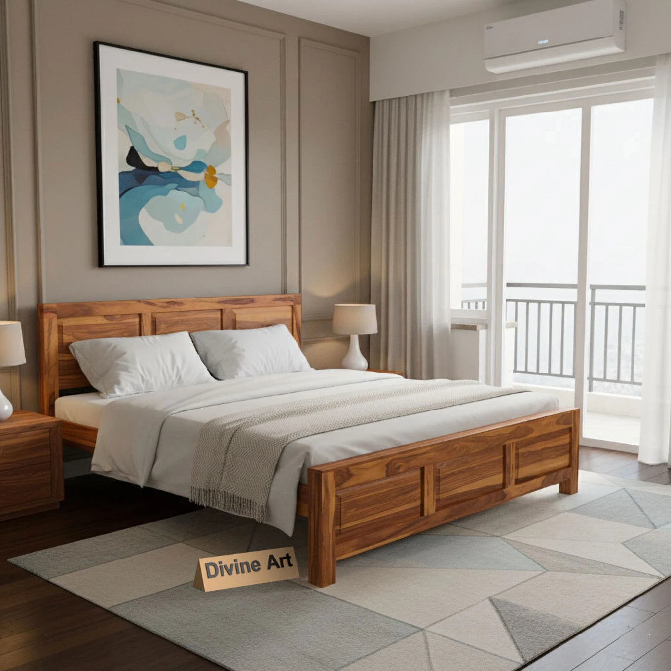 Solid Sheesham Wood King Size Bed Frame for Modern Bedroom