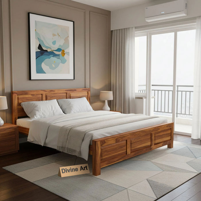 Solid Sheesham Wood King Size Bed Frame for Modern Bedroom
