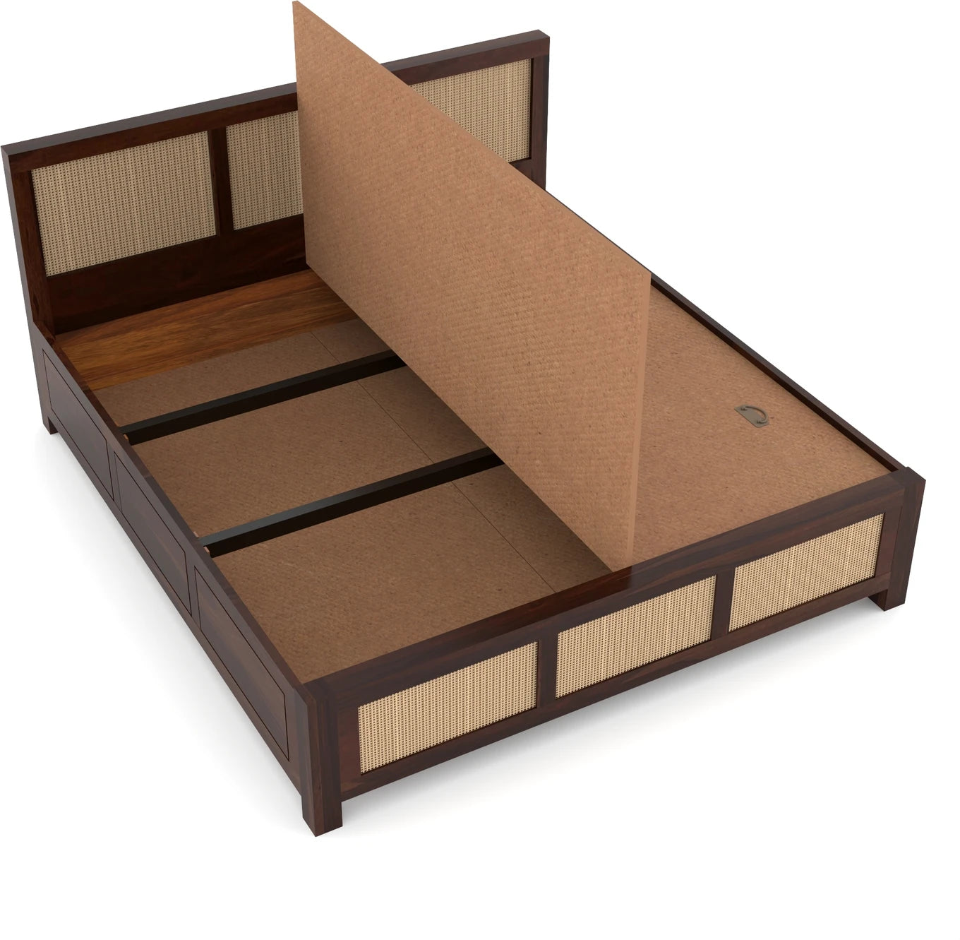 Solid Sheesham Wood Cane King Size Bed with Storage for Bedroom