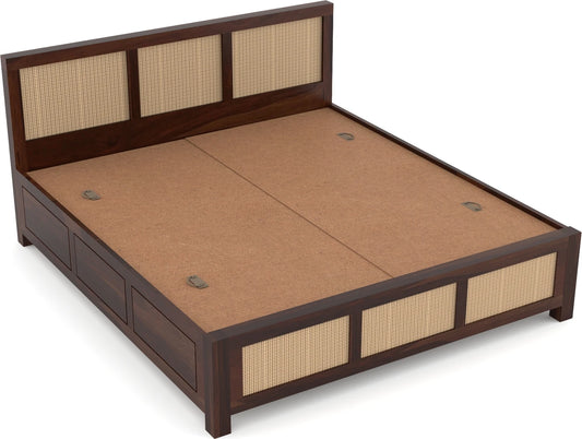 Solid Sheesham Wood Cane King Size Bed with Storage for Bedroom