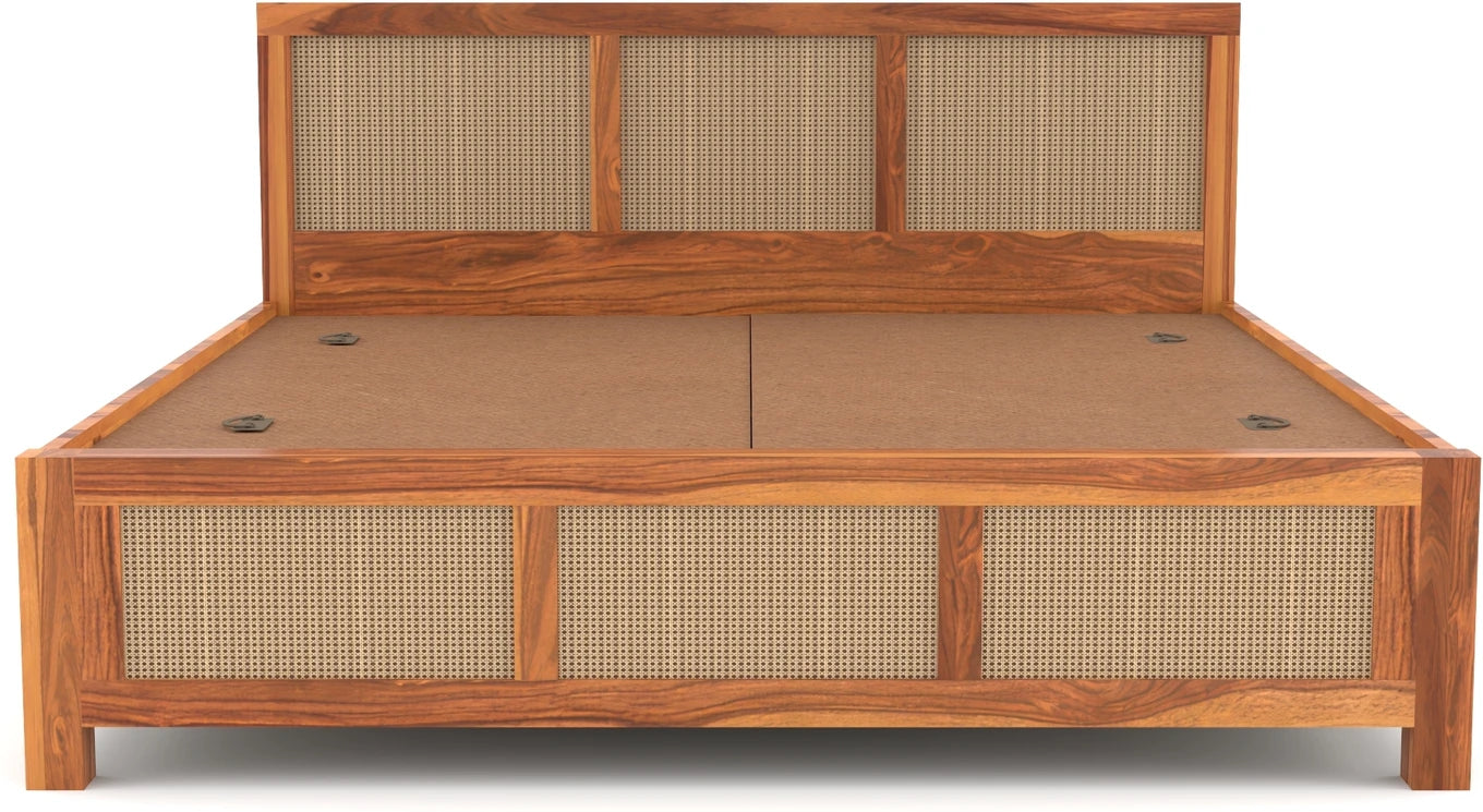 Solid Sheesham Wood Cane King Size Bed with Storage for Bedroom