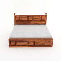 Solid Sheesham Wood King Size Bed with Storage for Bedroom