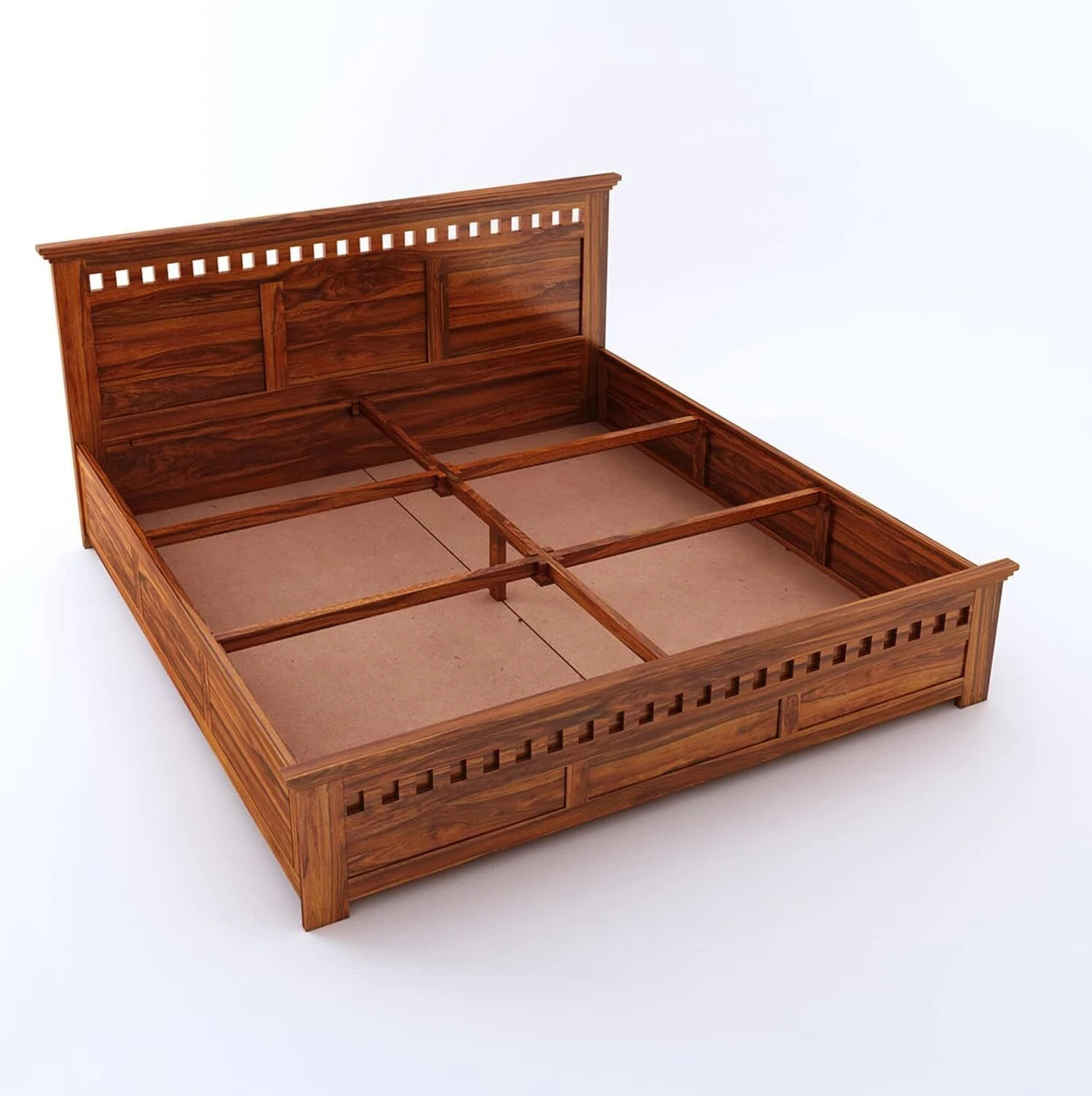 Solid Sheesham Wood King Size Bed with Storage for Bedroom