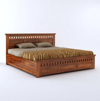 Solid Sheesham Wood King Size Bed with Storage for Bedroom