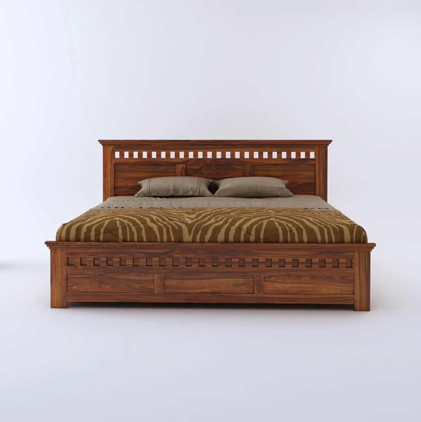 Solid Sheesham Wood King Size Bed with Storage for Bedroom
