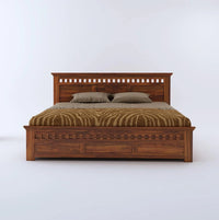 Solid Sheesham Wood King Size Bed with Storage for Bedroom