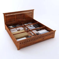 Solid Sheesham Wood King Size Bed with Storage for Bedroom