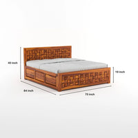 Solid Sheesham Wood King Size Bed with Storage for Modern Bedroom