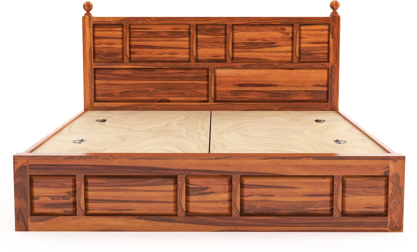 Solid Sheesham Wood King Size Bed with Storage for Bedroom