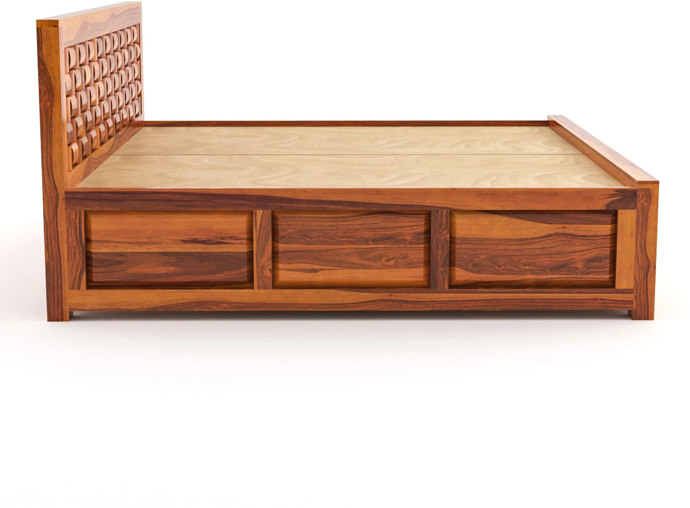 Solid Sheesham Wood King Size Bed with Storage for Modern Bedroom