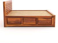 Solid Sheesham Wood King Size Bed with Storage for Modern Bedroom