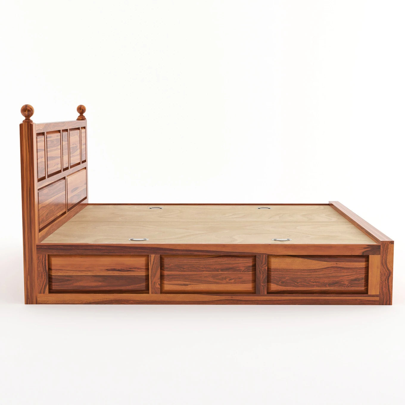Solid Sheesham Wood King Size Bed with Storage for Bedroom