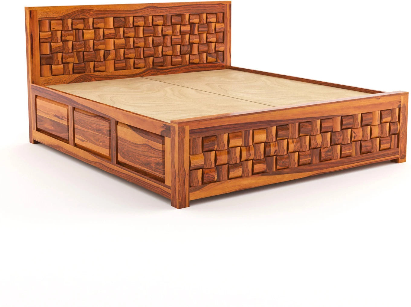Solid Sheesham Wood King Size Bed with Storage for Modern Bedroom