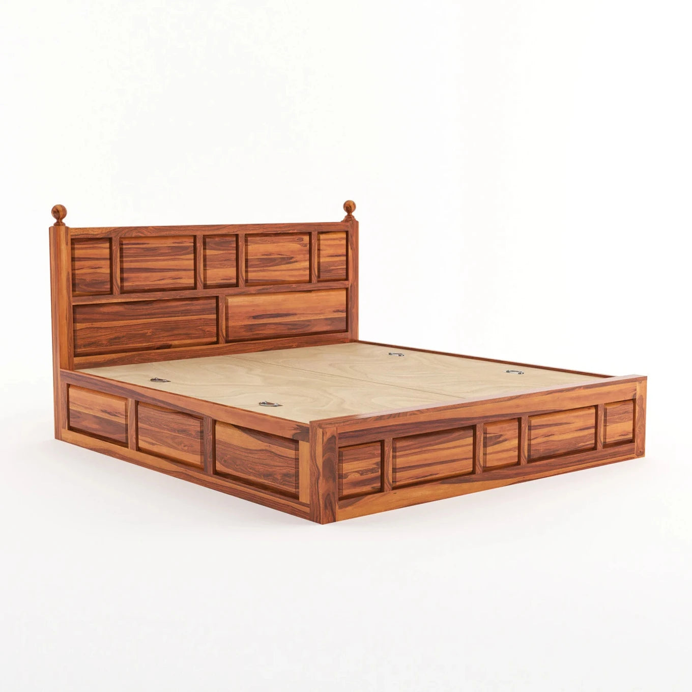 Solid Sheesham Wood King Size Bed with Storage for Bedroom
