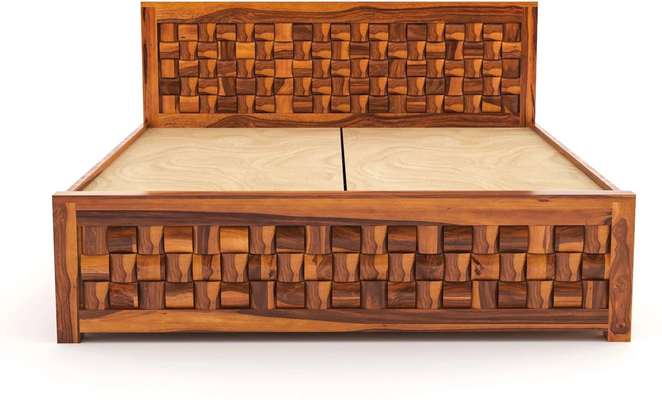 Solid Sheesham Wood King Size Bed with Storage for Modern Bedroom