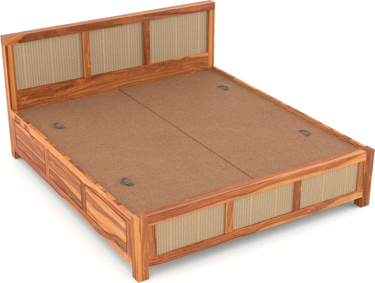 Solid Sheesham Wood Cane King Size Bed with Storage for Bedroom