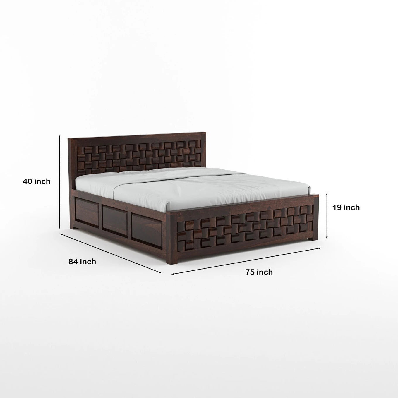 Solid Sheesham Wood King Size Bed with Storage for Modern Bedroom