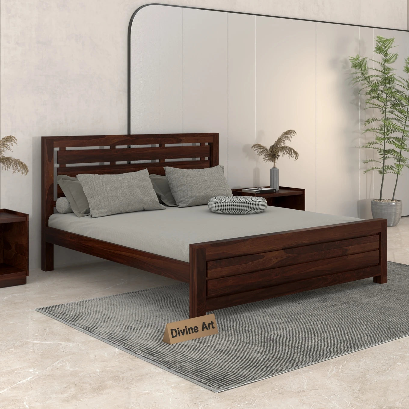 Solid Sheesham Wood Queen Size Bed with Storage for Bedroom